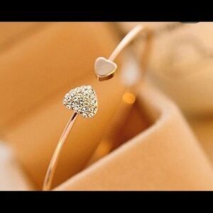 Gold Simulated Diamonds Love Heart Bangle Bracelet